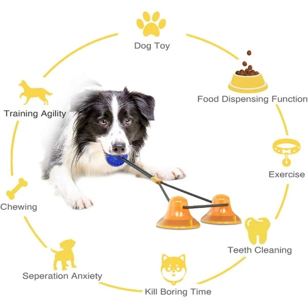 Dog Toy with Suction Cup Rubber Ball Multifunctional Pet Toy Durable Double Suction for Chewing Pulling Playing