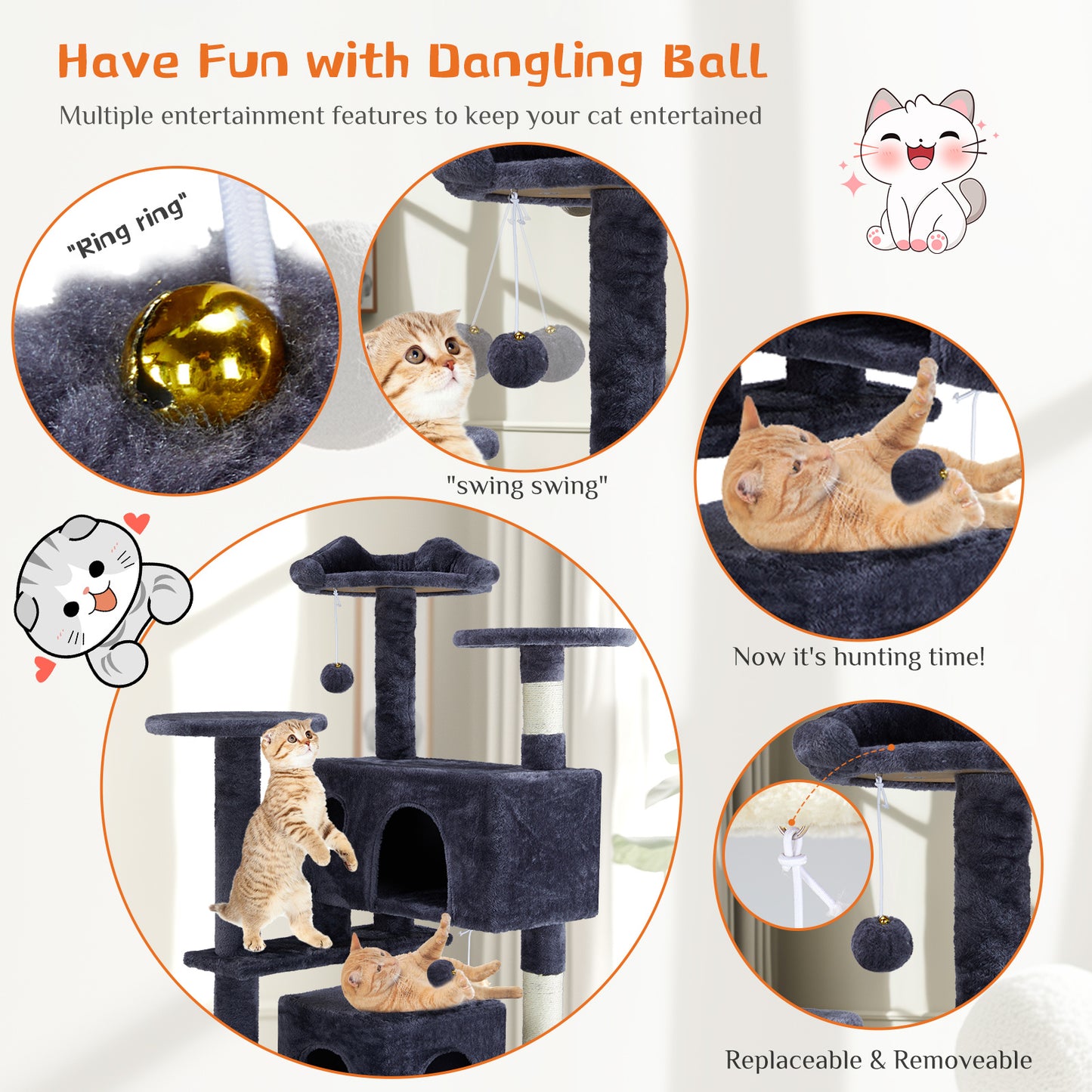 A stylish, all-in-one cat treehouse that combines climbing, lounging, and play—designed for comfort, durability, and endless feline fun