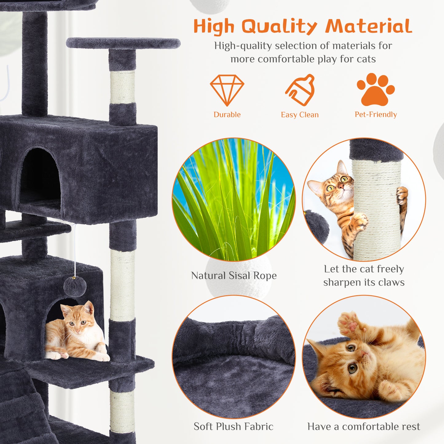 A stylish, all-in-one cat treehouse that combines climbing, lounging, and play—designed for comfort, durability, and endless feline fun