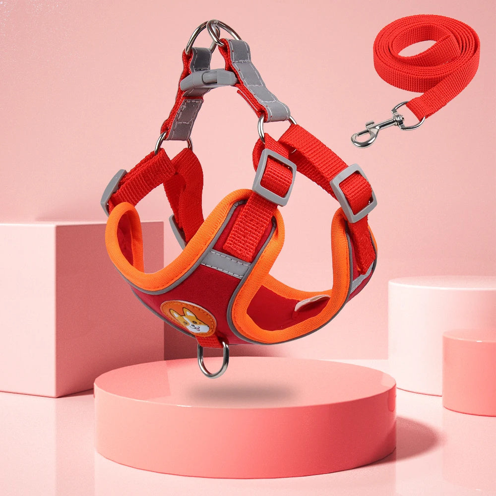 New Dog Leash And Harness Set Adjustable Puppy Cat Harness Vest Reflective No Pull Lead For Small Dogs And Chihuahuas