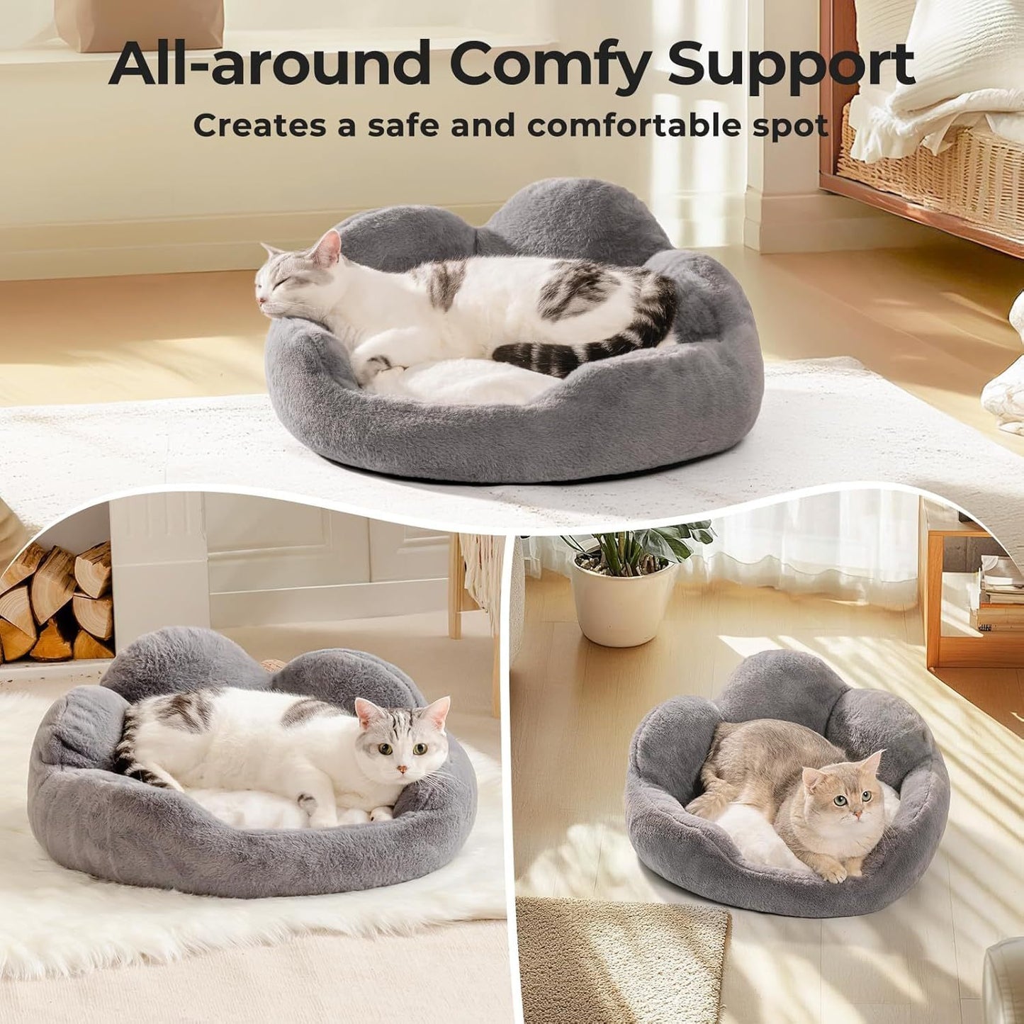 Mewoofun Cat Bed And Small Dog Bed Fluffy Washable Flower Sofa Bed With Non Slip Bottom Grey 23 Inch - Chriswell’s