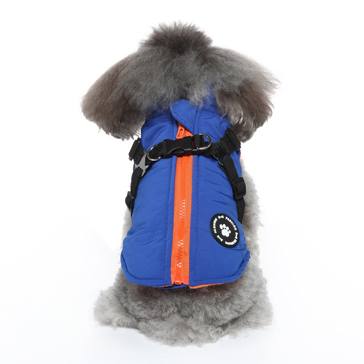 Chest Strap Jacket Cotton Padded Coat for Pets in Black Blue Green Red