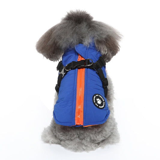 Chest Strap Jacket Cotton Padded Coat for Pets in Black Blue Green Red