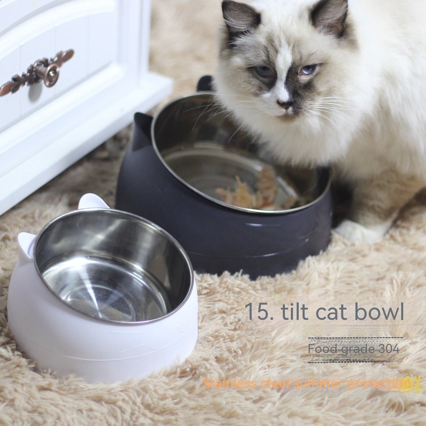 Stainless Steel Double Dog Bowl With Cervical Protection Tilted Pet Food Basin - Chriswell’s