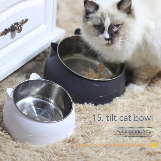 Stainless Steel Double Dog Bowl With Cervical Protection Tilted Pet Food Basin - Chriswell’s