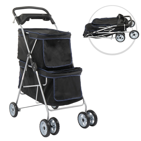 4-Wheeled Double-Decker Pet Stroller for Two Dogs and Cats - Chriswell’s
