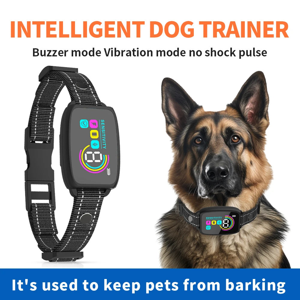 Smart Automatic Anti Barking Dog Collar Rechargeable Bark Stopper HD Digital Display IP67 Waterproof Pet Training Device