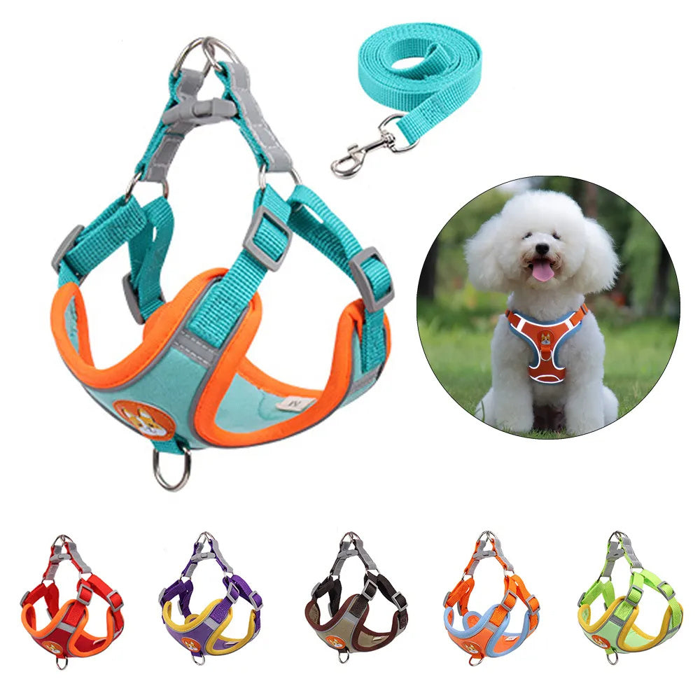 New Dog Leash And Harness Set Adjustable Puppy Cat Harness Vest Reflective No Pull Lead For Small Dogs And Chihuahuas