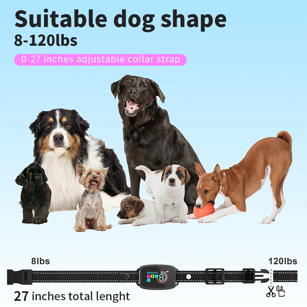 Smart Automatic Anti Barking Dog Collar Rechargeable Bark Stopper HD Digital Display IP67 Waterproof Pet Training Device