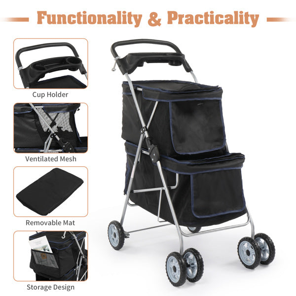 4-Wheeled Double-Decker Pet Stroller for Two Dogs and Cats - Chriswell’s