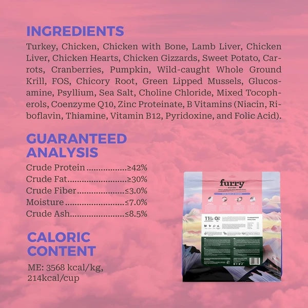 Furry Wonder Freeze Dried Dog Food Turkey And Chicken 16 Oz Grain Free High Protein Complete Meal Or Topper Immune Boost USA Made - Chriswell’s
