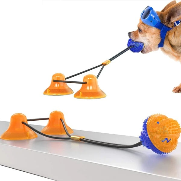 Dog Toy with Suction Cup Rubber Ball Multifunctional Pet Toy Durable Double Suction for Chewing Pulling Playing