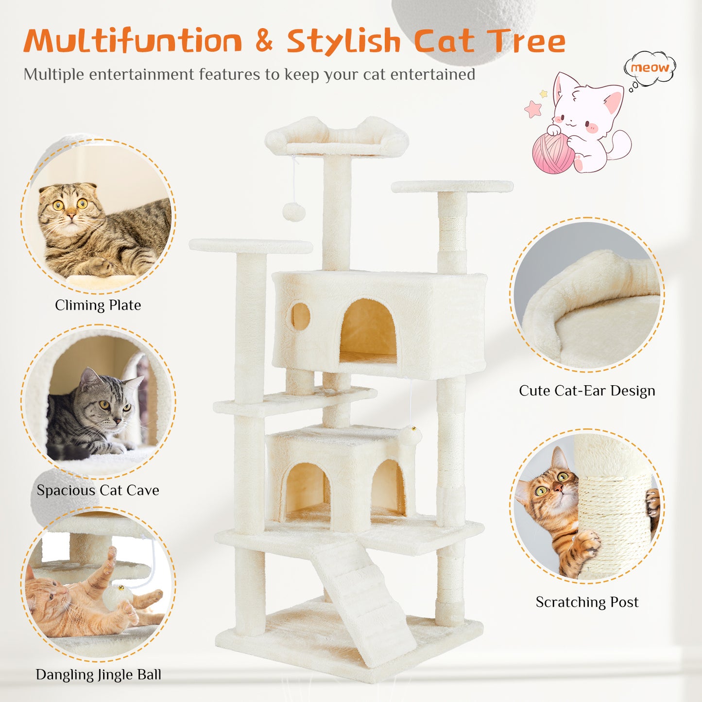 A stylish, all-in-one cat treehouse that combines climbing, lounging, and play—designed for comfort, durability, and endless feline fun