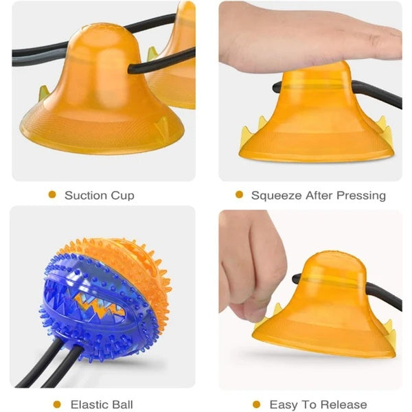 Dog Toy with Suction Cup Rubber Ball Multifunctional Pet Toy Durable Double Suction for Chewing Pulling Playing