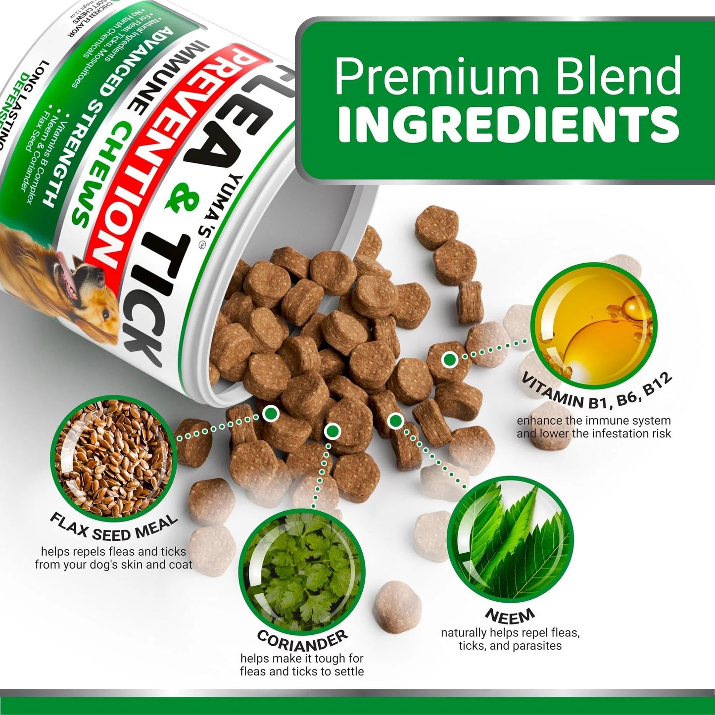 Natural Flea and Tick Prevention Chewables for Dogs 170 Treats All Breeds Ages Made in USA