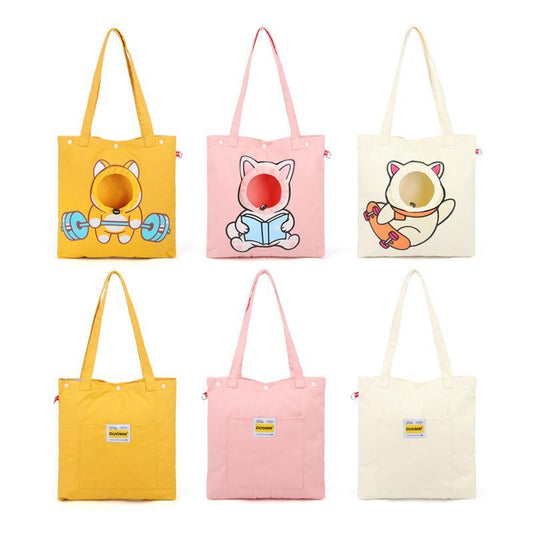 Pet Canvas Shoulder Bag Cute Animal Shaped Cat Carrier Portable Tote Chest Bag Outdoor Travel Carrier for Cats and Dogs - Chriswell’s