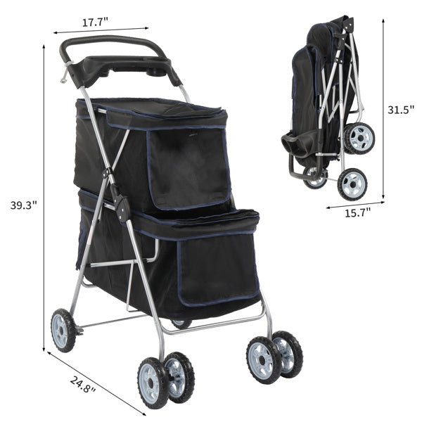 4-Wheeled Double-Decker Pet Stroller for Two Dogs and Cats - Chriswell’s