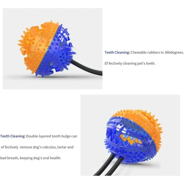 Dog Toy with Suction Cup Rubber Ball Multifunctional Pet Toy Durable Double Suction for Chewing Pulling Playing