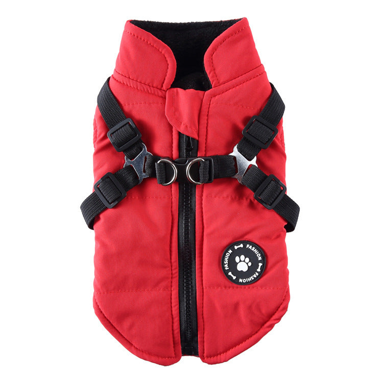 Chest Strap Jacket Cotton Padded Coat for Pets in Black Blue Green Red