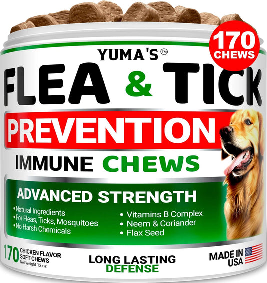 Natural Flea and Tick Prevention Chewables for Dogs 170 Treats All Breeds Ages Made in USA