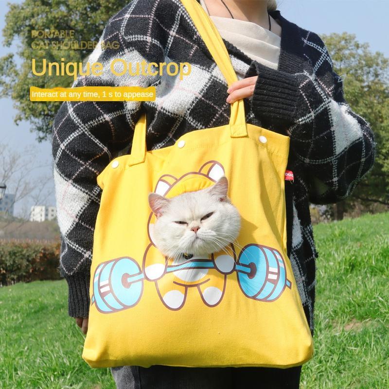Pet Canvas Shoulder Bag Cute Animal Shaped Cat Carrier Portable Tote Chest Bag Outdoor Travel Carrier for Cats and Dogs - Chriswell’s