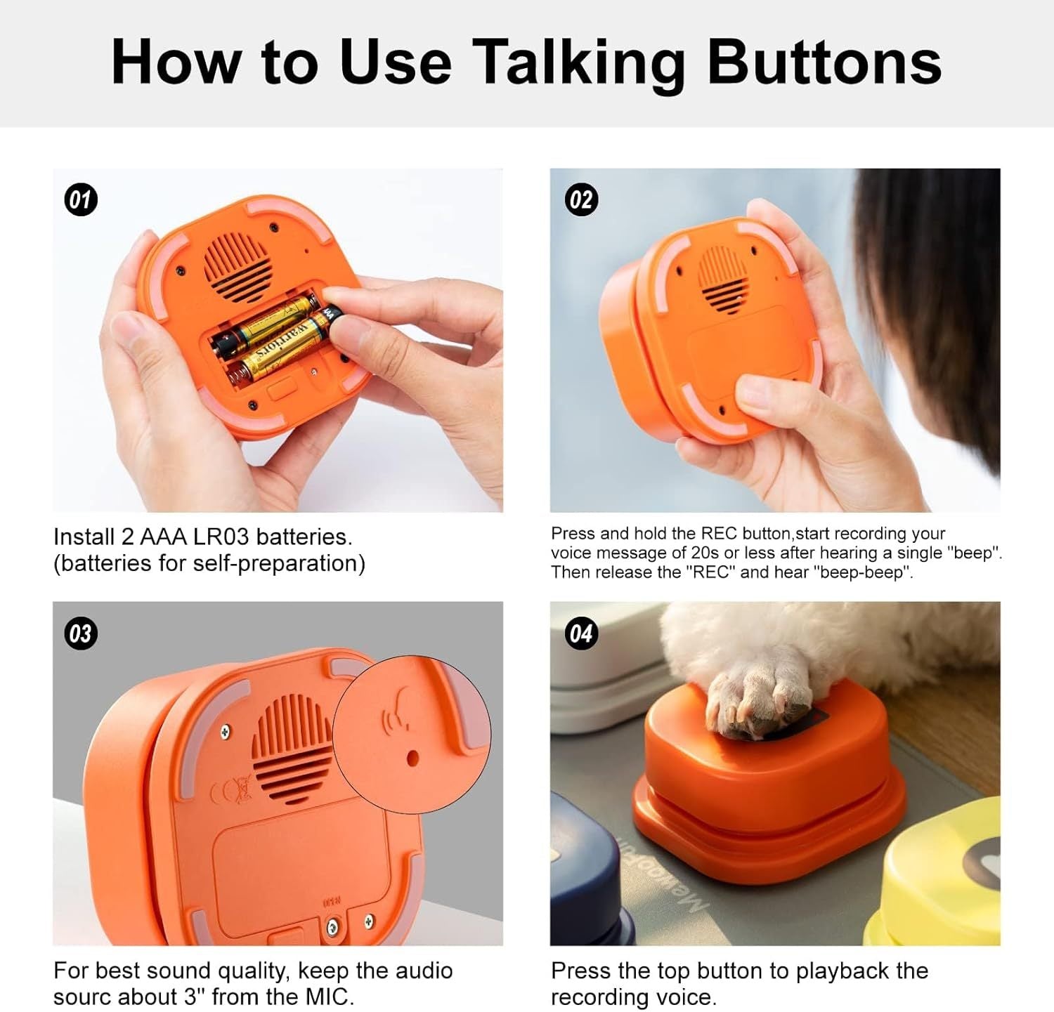 MEWOOFUN Dog Talking Buttons Set - 3 Recordable Communication Buttons With - Chriswell’s